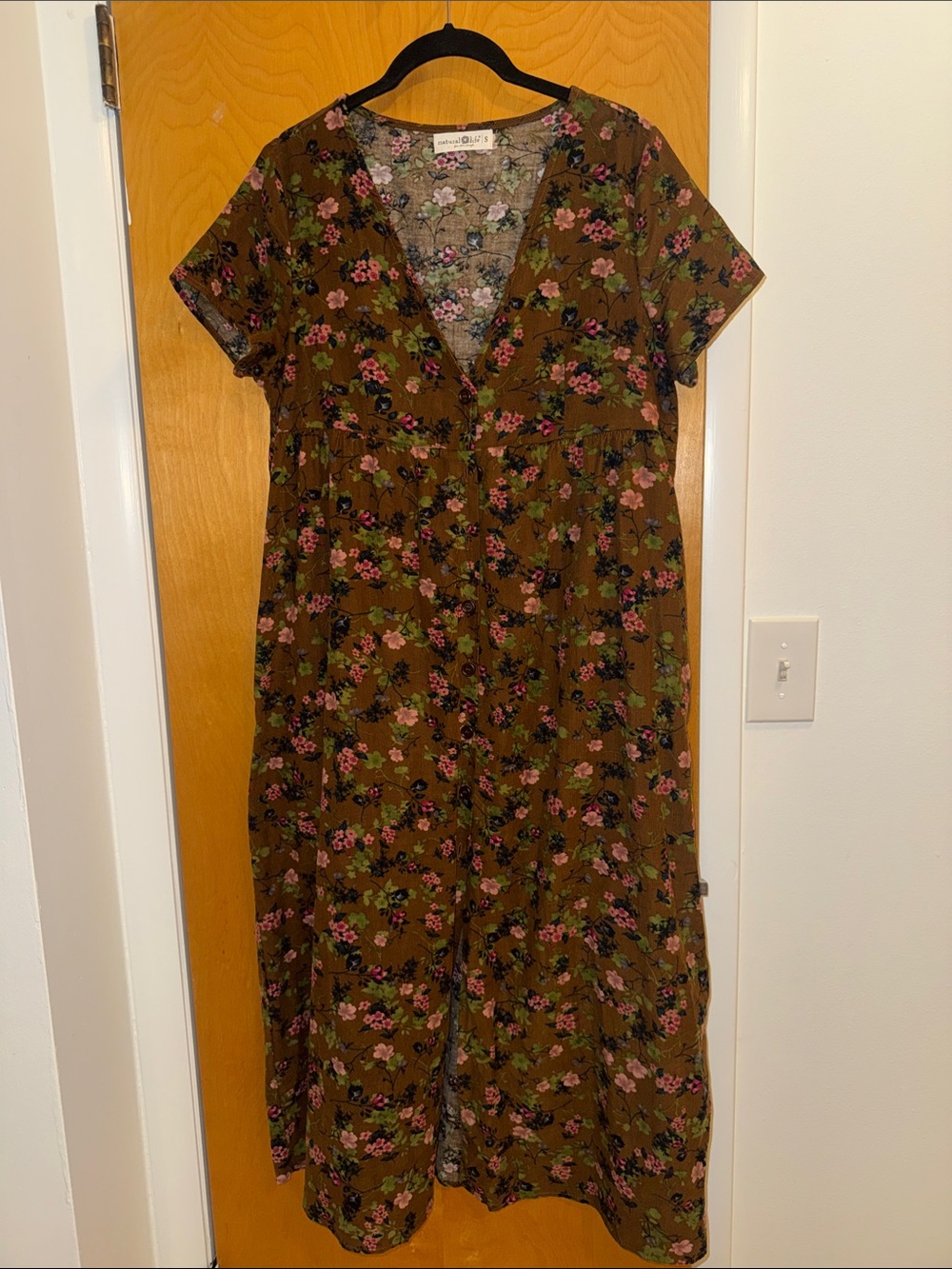 NATURAL LIFE Olive Maxi Dress with Pink Floral Print